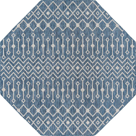 Blue 8' x 8' Outdoor Trellis Octagon Rug