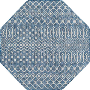 Blue 5' 3 x 5' 3 Outdoor Trellis Octagon Area Rug Weather Resistant for Patio, Deck, Terrace, Balcony, Porch Geometric Design Water Safe Outside Carpet for Sale at Rug Engine