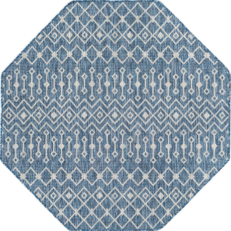 Blue 5' 3 x 5' 3 Outdoor Trellis Octagon Area Rug Weather Resistant for Patio, Deck, Terrace, Balcony, Porch Geometric Design Water Safe Outside Carpet for Sale at Rug Engine