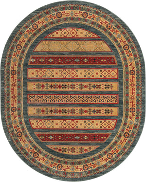 Blue 8' x 10' Fars Oval Area Rug 100% Polypropylene Unique Traditional Carpet for Classical Living, Dining Room & Office Spaces for Sale at Rug Engine