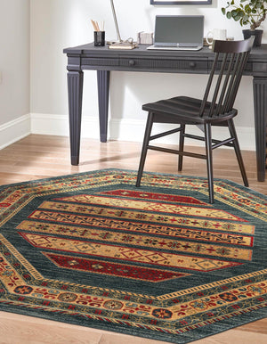Blue 7' 1 x 7' 1 Fars Octagon Area Rug 100% Polypropylene Unique Traditional Carpet for Classical Living, Dining Room & Office Spaces for Sale at Rug Engine