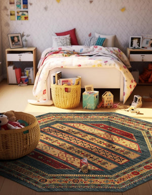 Blue 7' 1 x 7' 1 Fars Octagon Area Rug 100% Polypropylene Unique Traditional Carpet for Classical Living, Dining Room & Office Spaces for Sale at Rug Engine