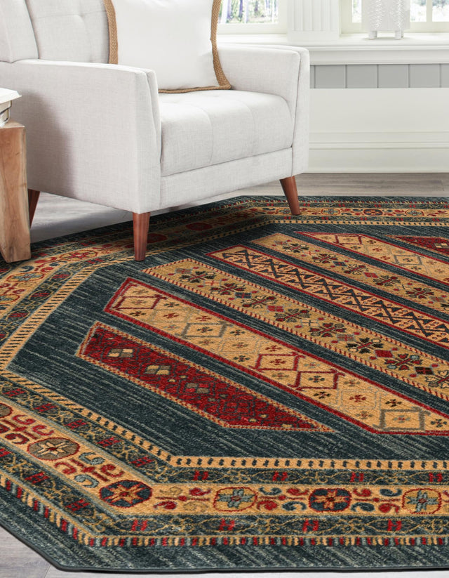 Blue 7' 1 x 7' 1 Fars Octagon Area Rug 100% Polypropylene Unique Traditional Carpet for Classical Living, Dining Room & Office Spaces for Sale at Rug Engine