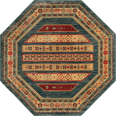 Blue 7' 1 x 7' 1 Fars Octagon Area Rug 100% Polypropylene Unique Traditional Carpet for Classical Living, Dining Room & Office Spaces for Sale at Rug Engine