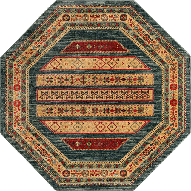 Blue 7' 1 x 7' 1 Fars Octagon Area Rug 100% Polypropylene Unique Traditional Carpet for Classical Living, Dining Room & Office Spaces for Sale at Rug Engine