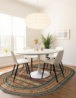 Blue 8' x 10' Fars Oval Area Rug 100% Polypropylene Unique Traditional Carpet for Classical Living, Dining Room & Office Spaces for Sale at Rug Engine