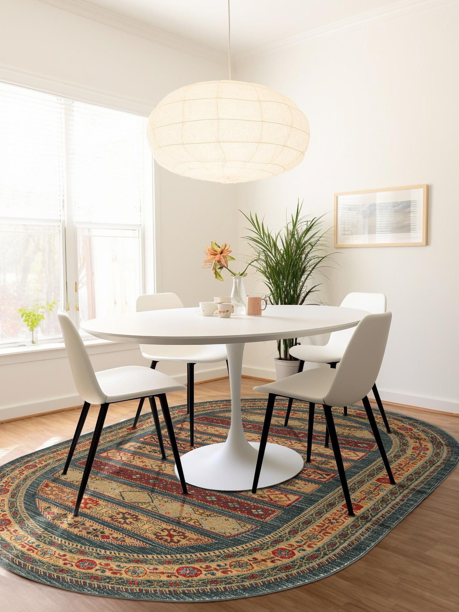 Blue 4' 1 x 6' 1 Fars Oval Area Rug 100% Polypropylene Unique Traditional Carpet for Classical Living, Dining Room & Office Spaces for Sale at Rug Engine