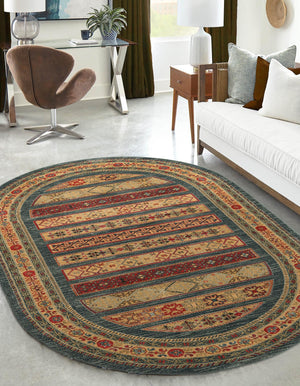 Blue 4' 1 x 6' 1 Fars Oval Area Rug 100% Polypropylene Unique Traditional Carpet for Classical Living, Dining Room & Office Spaces for Sale at Rug Engine