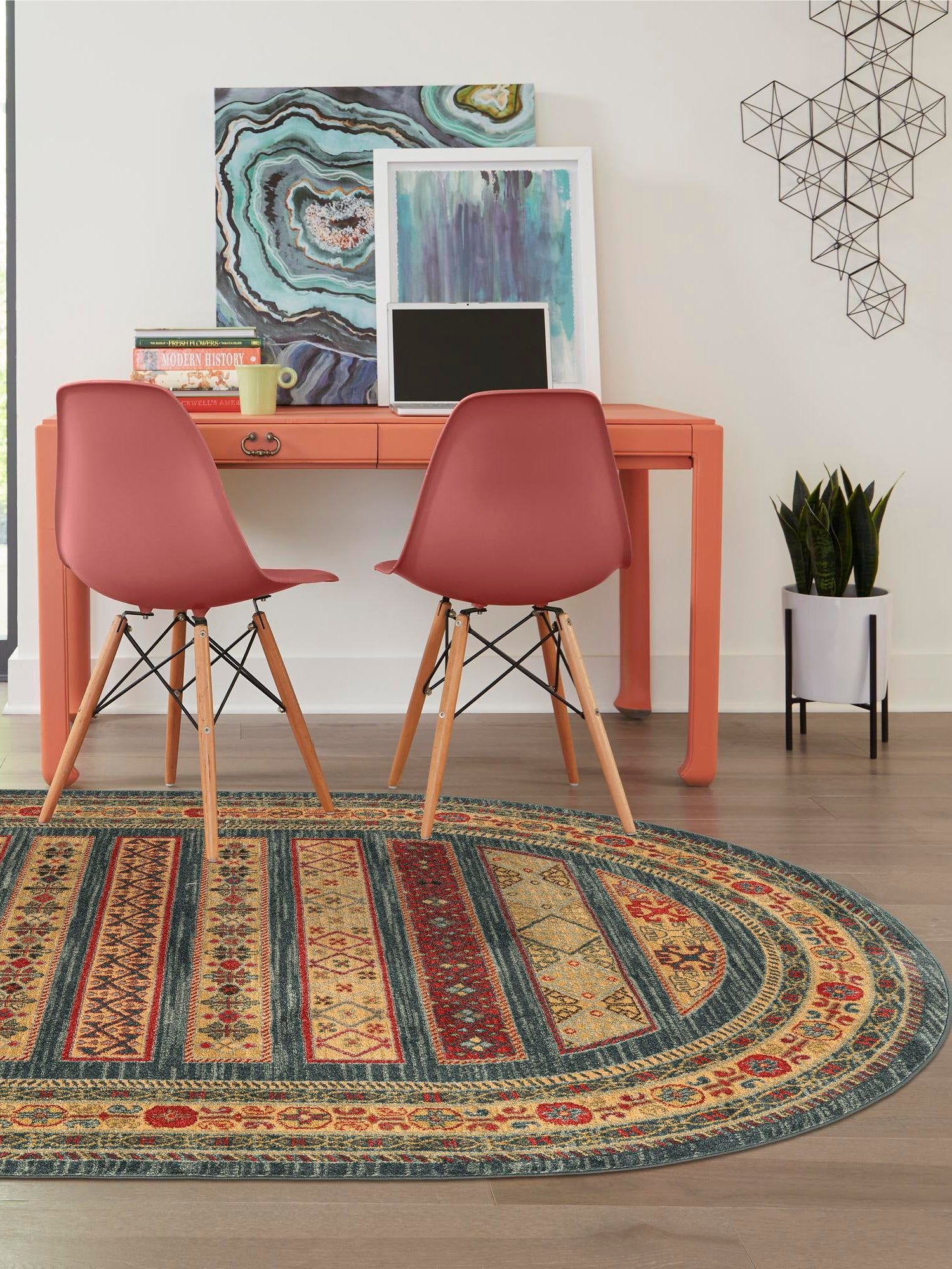 Blue 4' 1 x 6' 1 Fars Oval Area Rug 100% Polypropylene Unique Traditional Carpet for Classical Living, Dining Room & Office Spaces for Sale at Rug Engine