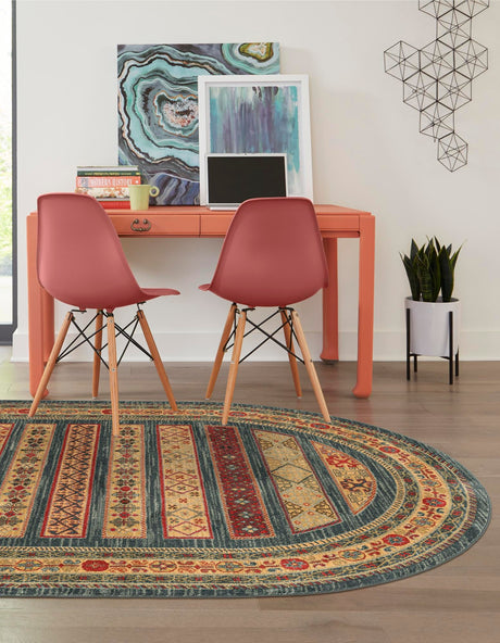 Blue 4' 1 x 6' 1 Fars Oval Area Rug 100% Polypropylene Unique Traditional Carpet for Classical Living, Dining Room & Office Spaces for Sale at Rug Engine