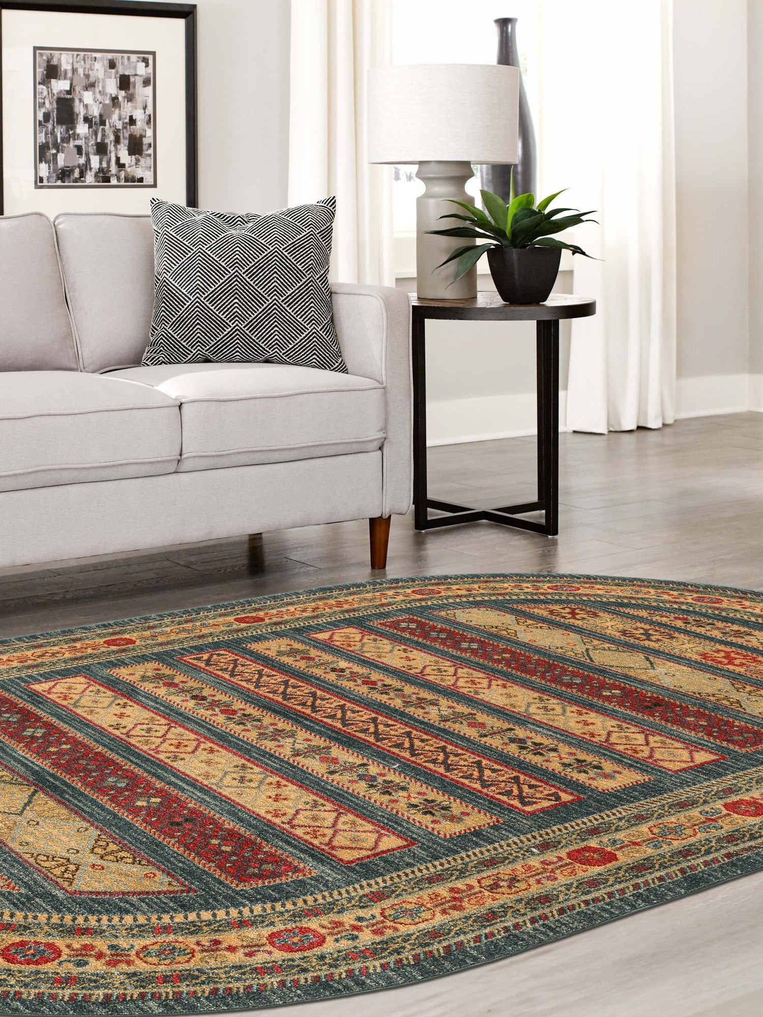 Blue 5' 1 x 8' Fars Oval Area Rug 100% Polypropylene Unique Traditional Carpet for Classical Living, Dining Room & Office Spaces for Sale at Rug Engine
