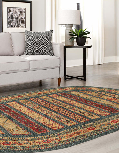 Blue 4' 1 x 6' 1 Fars Oval Area Rug 100% Polypropylene Unique Traditional Carpet for Classical Living, Dining Room & Office Spaces for Sale at Rug Engine
