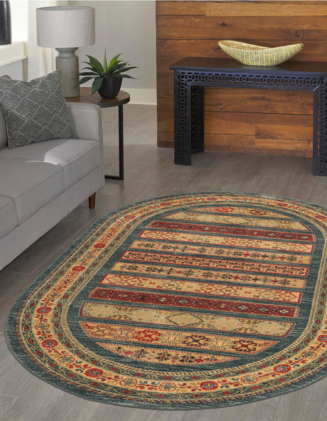 Blue 5' 1 x 8' Fars Oval Area Rug 100% Polypropylene Unique Traditional Carpet for Classical Living, Dining Room & Office Spaces for Sale at Rug Engine
