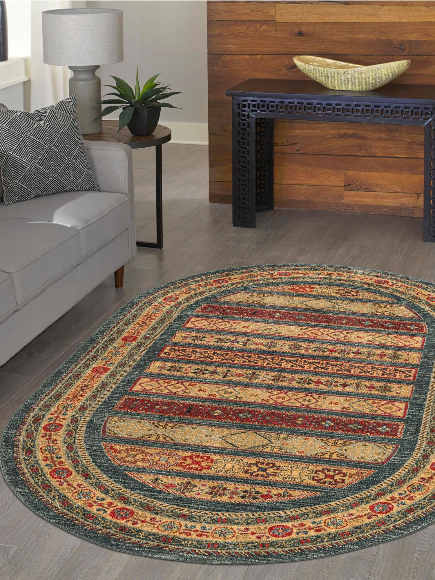 Blue 4' 1 x 6' 1 Fars Oval Area Rug 100% Polypropylene Unique Traditional Carpet for Classical Living, Dining Room & Office Spaces for Sale at Rug Engine