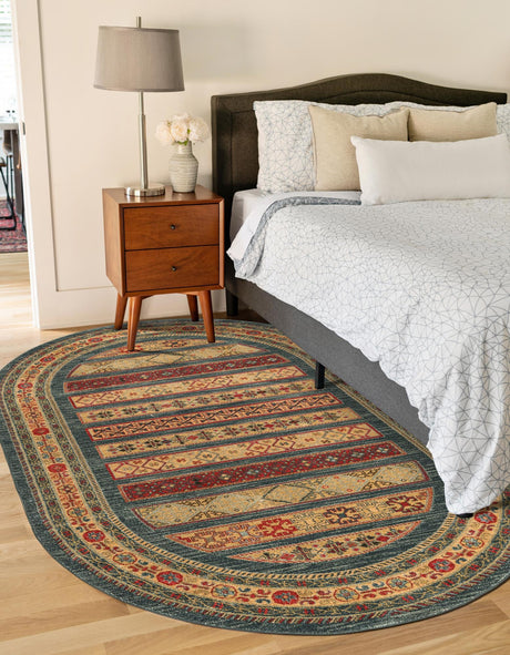 Blue 4' 1 x 6' 1 Fars Oval Area Rug 100% Polypropylene Unique Traditional Carpet for Classical Living, Dining Room & Office Spaces for Sale at Rug Engine