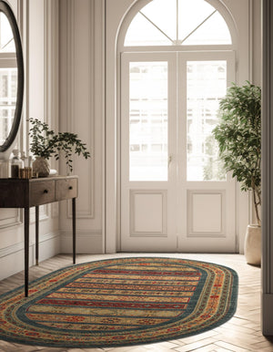 Blue 4' 1 x 6' 1 Fars Oval Area Rug 100% Polypropylene Unique Traditional Carpet for Classical Living, Dining Room & Office Spaces for Sale at Rug Engine