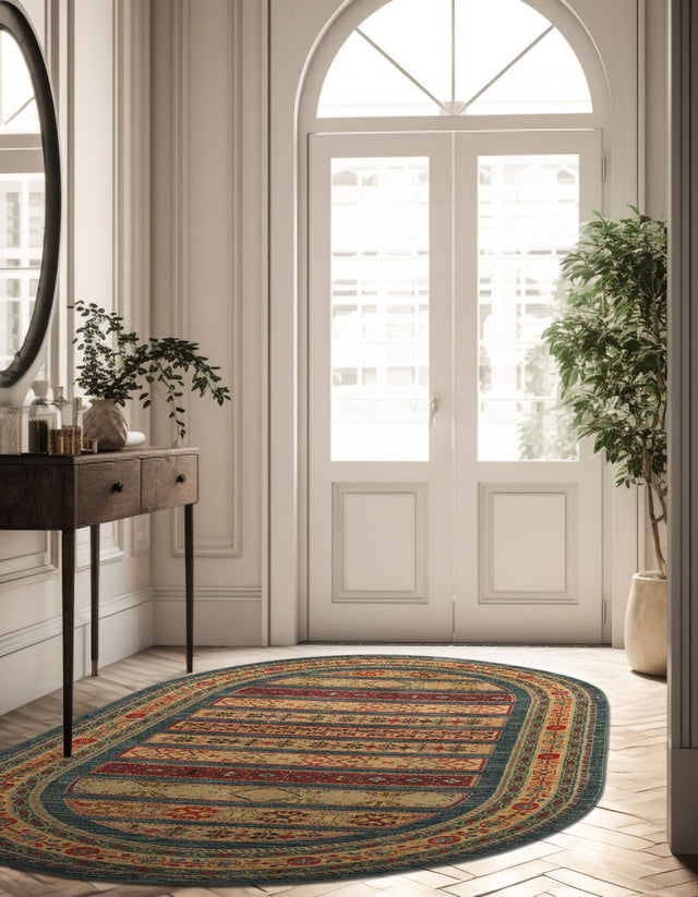 Blue 4' 1 x 6' 1 Fars Oval Area Rug 100% Polypropylene Unique Traditional Carpet for Classical Living, Dining Room & Office Spaces for Sale at Rug Engine