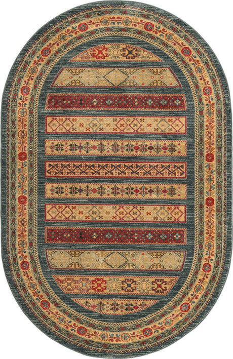 Blue 5' 1 x 8' Fars Oval Area Rug 100% Polypropylene Unique Traditional Carpet for Classical Living, Dining Room & Office Spaces for Sale at Rug Engine