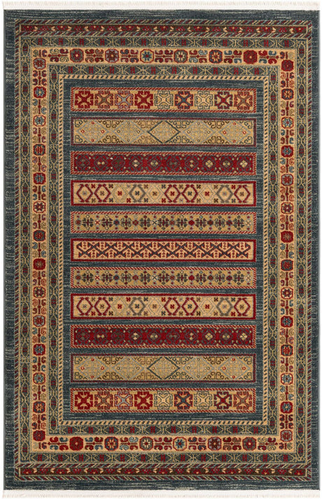Blue 4' 1 x 6' 1 Fars Rectangle Area Rug 100% Polypropylene Unique Traditional Carpet for Classical Living, Dining Room & Office Spaces for Sale at Rug Engine