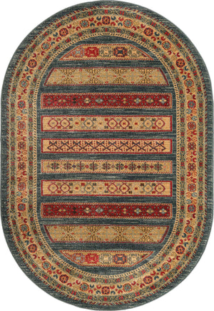 Blue 4' 1 x 6' 1 Fars Oval Area Rug 100% Polypropylene Unique Traditional Carpet for Classical Living, Dining Room & Office Spaces for Sale at Rug Engine