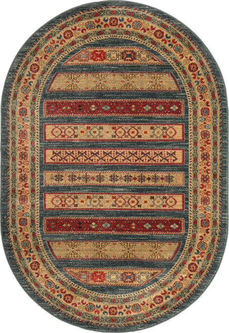 Blue 4' 1 x 6' 1 Fars Oval Area Rug 100% Polypropylene Unique Traditional Carpet for Classical Living, Dining Room & Office Spaces for Sale at Rug Engine