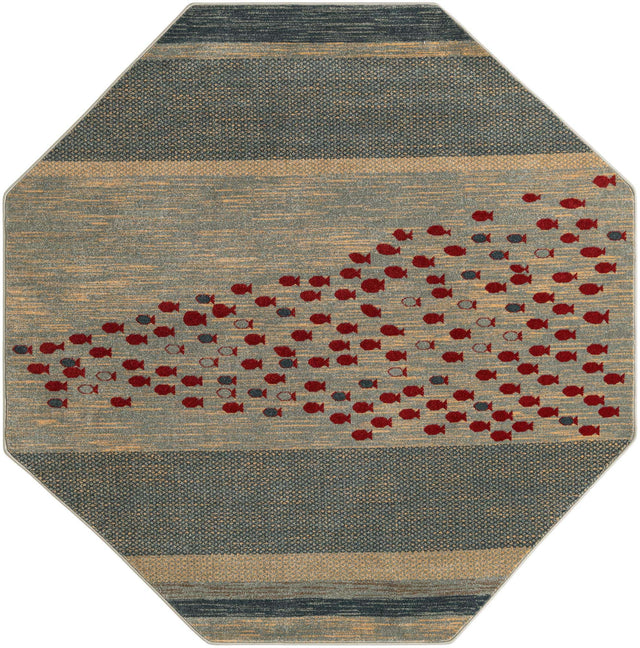 Blue 7' 1 x 7' 1 Fars Octagon Area Rug 100% Polypropylene Unique Traditional Carpet for Classical Living, Dining Room & Office Spaces for Sale at Rug Engine