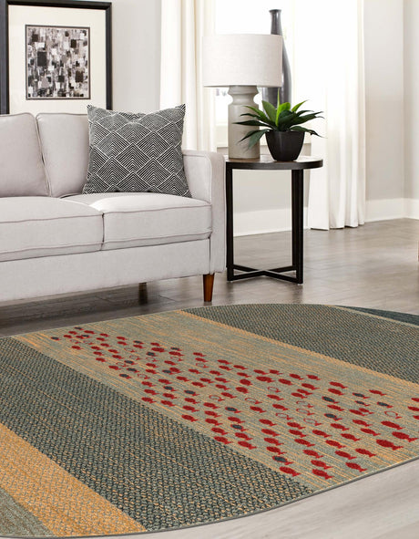 Blue 5' 1 x 8' Fars Oval Area Rug 100% Polypropylene Unique Traditional Carpet for Classical Living, Dining Room & Office Spaces for Sale at Rug Engine