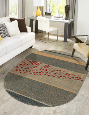 Blue 5' 1 x 8' Fars Oval Area Rug 100% Polypropylene Unique Traditional Carpet for Classical Living, Dining Room & Office Spaces for Sale at Rug Engine