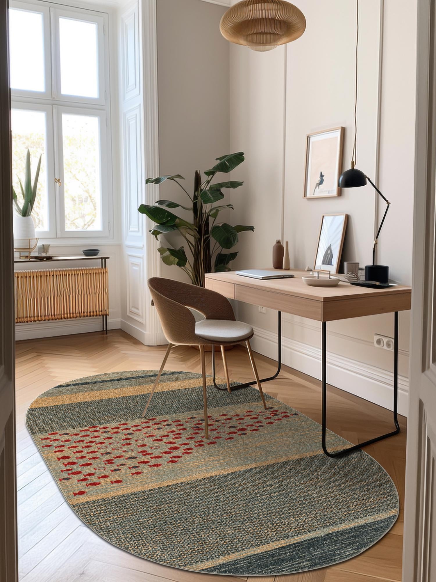 Blue 5' 1 x 8' Fars Oval Area Rug 100% Polypropylene Unique Traditional Carpet for Classical Living, Dining Room & Office Spaces for Sale at Rug Engine