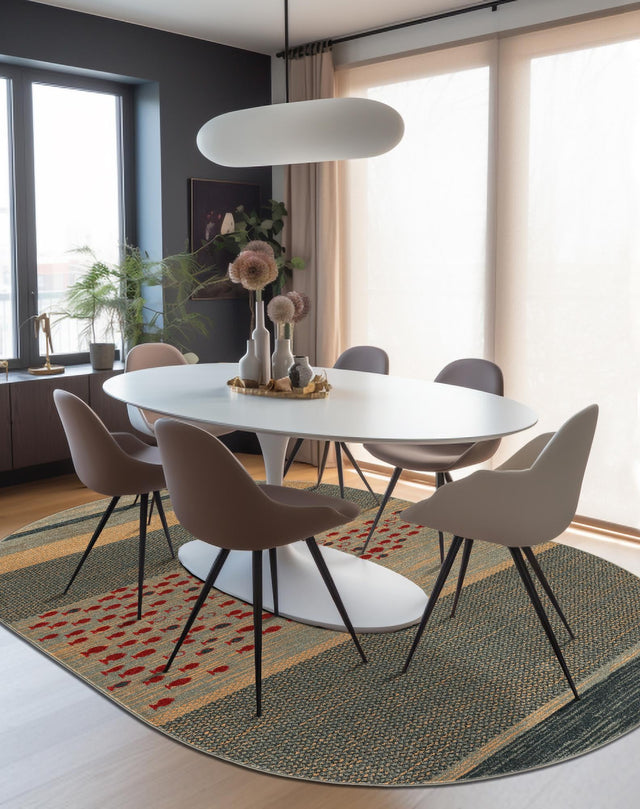 Blue 4' 1 x 6' 1 Fars Oval Area Rug 100% Polypropylene Unique Traditional Carpet for Classical Living, Dining Room & Office Spaces for Sale at Rug Engine