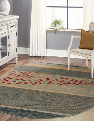 Blue 4' 1 x 6' 1 Fars Oval Area Rug 100% Polypropylene Unique Traditional Carpet for Classical Living, Dining Room & Office Spaces for Sale at Rug Engine