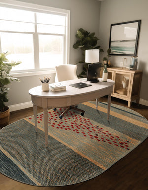 Blue 5' 1 x 8' Fars Oval Area Rug 100% Polypropylene Unique Traditional Carpet for Classical Living, Dining Room & Office Spaces for Sale at Rug Engine