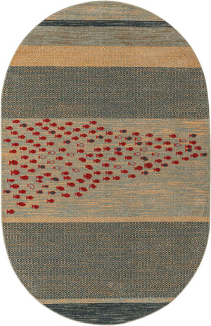Blue 5' 1 x 8' Fars Oval Area Rug 100% Polypropylene Unique Traditional Carpet for Classical Living, Dining Room & Office Spaces for Sale at Rug Engine
