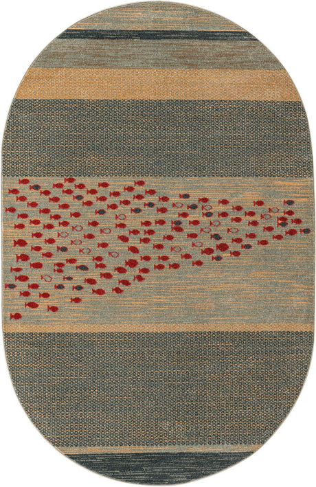 Blue 5' 1 x 8' Fars Oval Area Rug 100% Polypropylene Unique Traditional Carpet for Classical Living, Dining Room & Office Spaces for Sale at Rug Engine