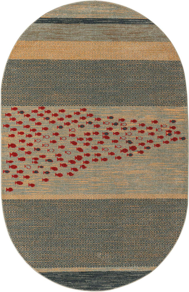 Blue 5' 1 x 8' Fars Oval Area Rug 100% Polypropylene Unique Traditional Carpet for Classical Living, Dining Room & Office Spaces for Sale at Rug Engine