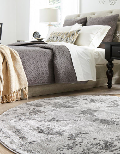 Light Gray 4' x 4' Metro Round Area Rug 100% Polypropylene Abstract Modern Easy Clean Carpet for Living Room, Dining, Bedrooms for Sale at Rug Engine