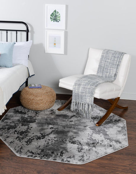 Light Gray 7' 11 x 7' 11 Metro Octagon Area Rug 100% Polypropylene Abstract Modern Easy Clean Carpet for Living Room, Dining, Bedrooms for Sale at Rug Engine