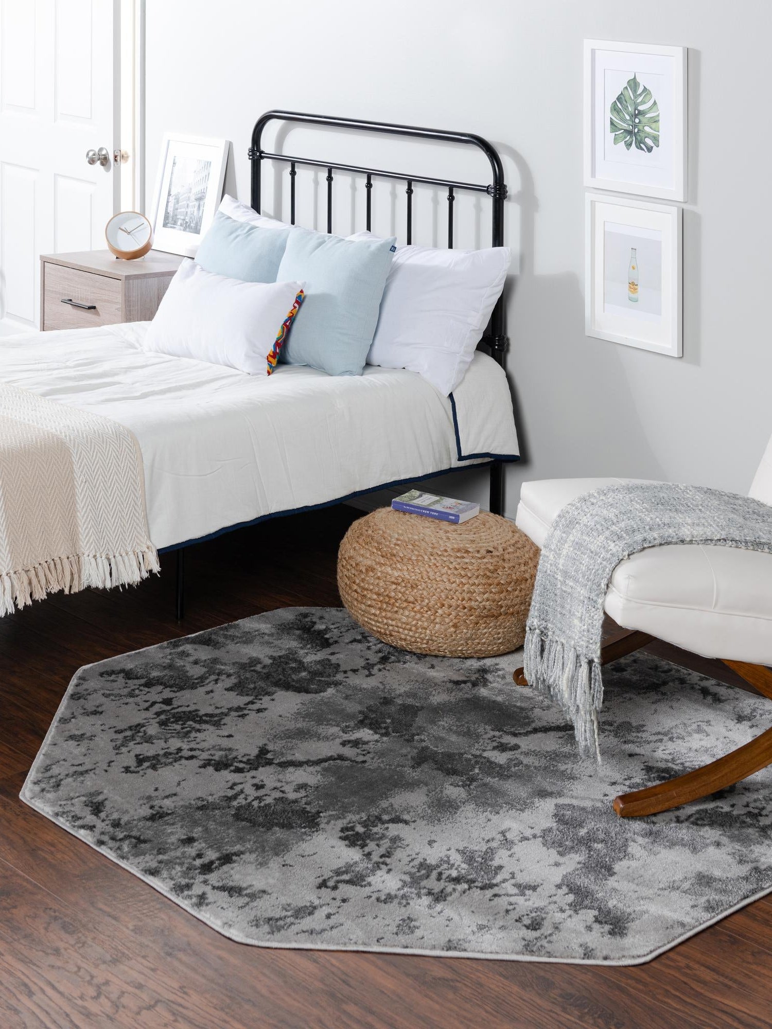 Light Gray 7' 11 x 7' 11 Metro Octagon Area Rug 100% Polypropylene Abstract Modern Easy Clean Carpet for Living Room, Dining, Bedrooms for Sale at Rug Engine