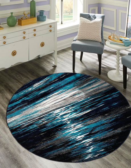Navy Blue 10' x 10' Metro Round Area Rug 100% Polypropylene Abstract Modern Easy Clean Carpet for Living Room, Dining, Bedrooms for Sale at Rug Engine