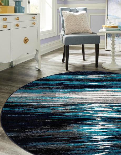 Navy Blue 6' 1 x 6' 1 Metro Round Area Rug 100% Polypropylene Abstract Modern Easy Clean Carpet for Living Room, Dining, Bedrooms for Sale at Rug Engine