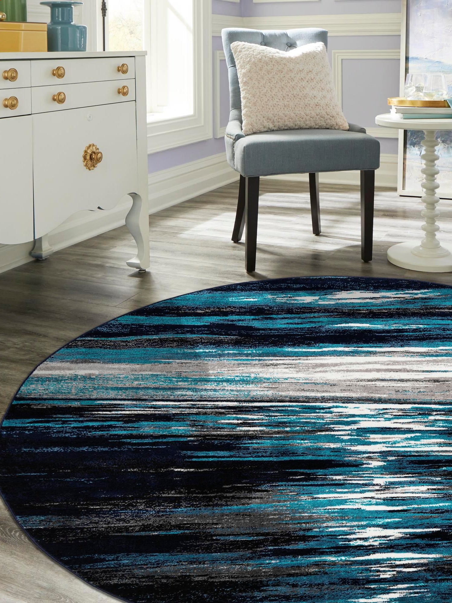Navy Blue 5' x 5' Metro Round Area Rug 100% Polypropylene Abstract Modern Easy Clean Carpet for Living Room, Dining, Bedrooms for Sale at Rug Engine