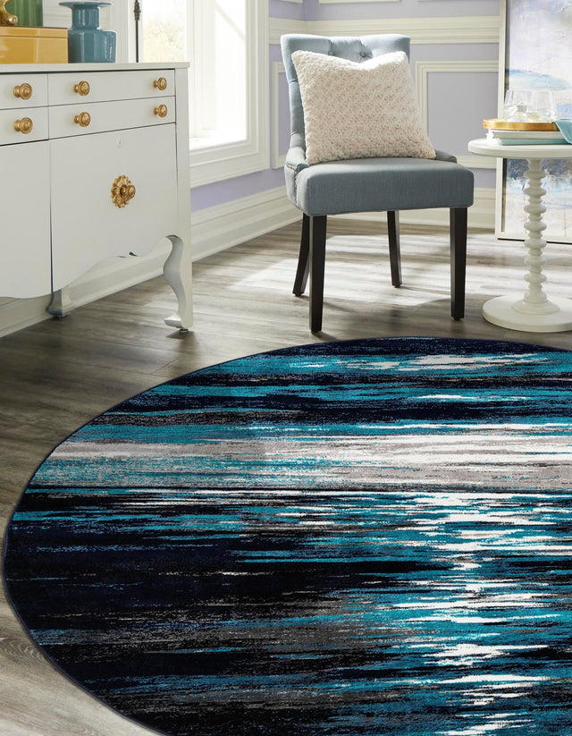 Navy Blue 5' x 5' Metro Round Area Rug 100% Polypropylene Abstract Modern Easy Clean Carpet for Living Room, Dining, Bedrooms for Sale at Rug Engine
