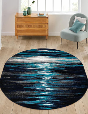 Navy Blue 8' x 10' Metro Oval Area Rug 100% Polypropylene Abstract Modern Easy Clean Carpet for Living Room, Dining, Bedrooms for Sale at Rug Engine