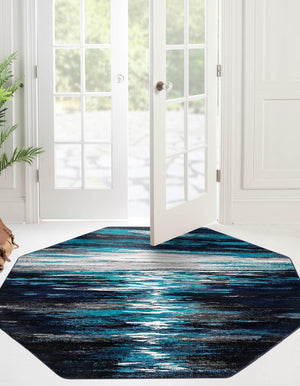 Navy Blue 7' 10 x 7' 10 Metro Octagon Area Rug 100% Polypropylene Abstract Modern Easy Clean Carpet for Living Room, Dining, Bedrooms for Sale at Rug Engine