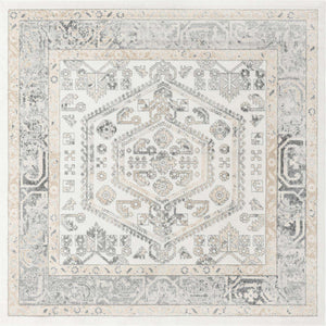 Ivory 7' 10 x 7' 10 Aurelia Square Area Rug 100% Polypropylene & Jute Backing Living Dining Room Bedroom Office Traditional Carpet for Sale at Rug Engine