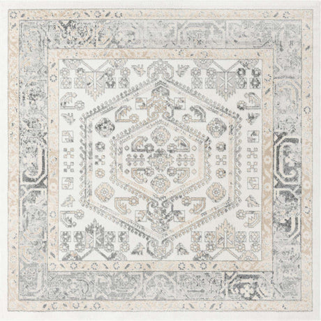 Ivory 7' 10 x 7' 10 Aurelia Square Area Rug 100% Polypropylene & Jute Backing Living Dining Room Bedroom Office Traditional Carpet for Sale at Rug Engine