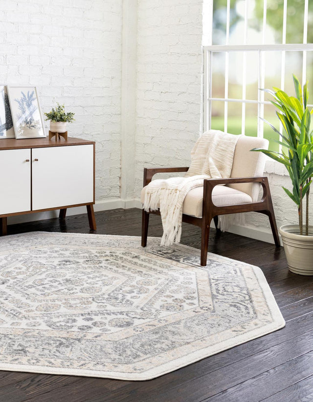 Ivory 7' 10 x 7' 10 Aurelia Octagon Area Rug 100% Polypropylene & Jute Backing Living Dining Room Bedroom Office Traditional Carpet for Sale at Rug Engine