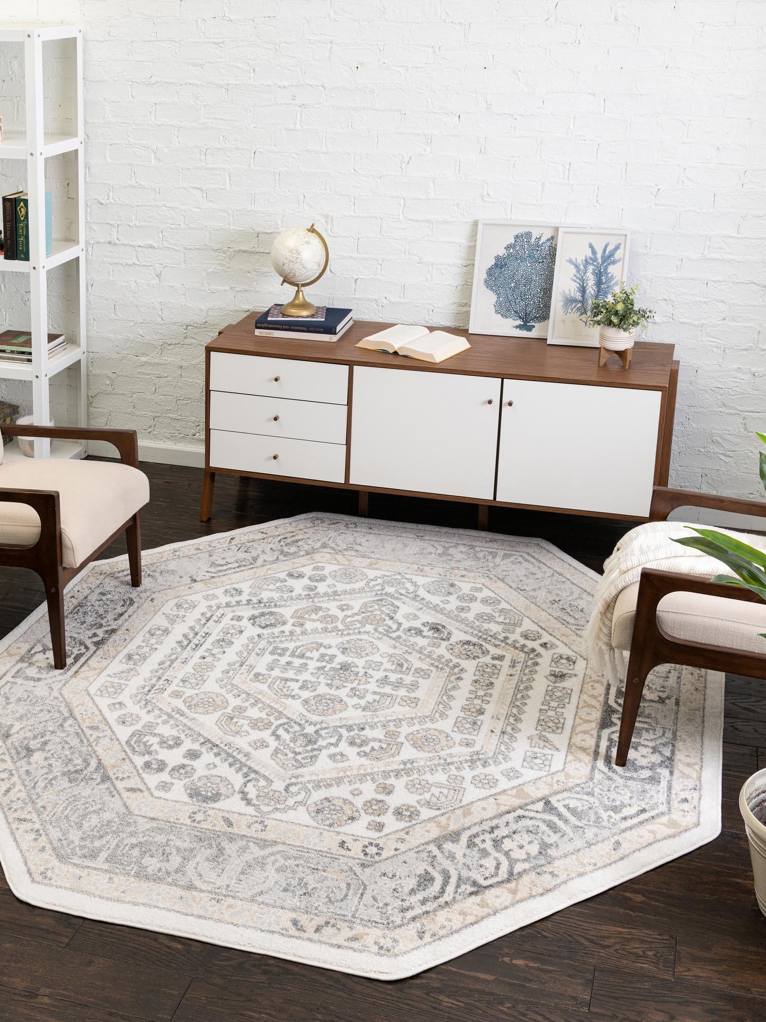 Ivory 7' 10 x 7' 10 Aurelia Octagon Area Rug 100% Polypropylene & Jute Backing Living Dining Room Bedroom Office Traditional Carpet for Sale at Rug Engine