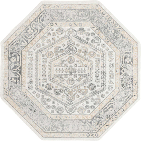 Ivory 7' x 7' Aurelia Octagon Area Rug 100% Polypropylene & Jute Backing Living Dining Room Bedroom Office Traditional Carpet for Sale at Rug Engine