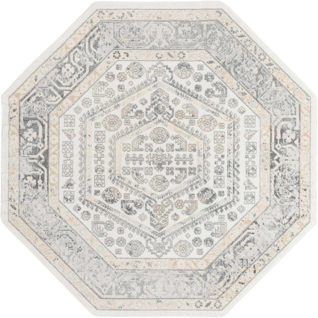 Ivory 7' x 7' Aurelia Octagon Area Rug 100% Polypropylene & Jute Backing Living Dining Room Bedroom Office Traditional Carpet for Sale at Rug Engine